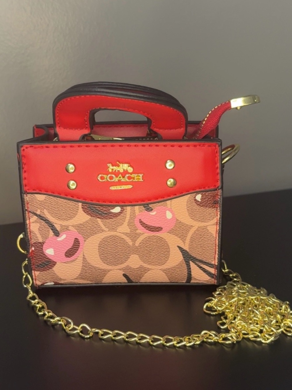 Coach Mini Cherry Print Crossbody in Red and Pink